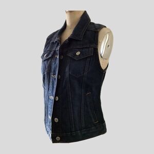 Express Indigo Blue Denim Jean Sleeveless Trucker Vest Pockets NWOT XS